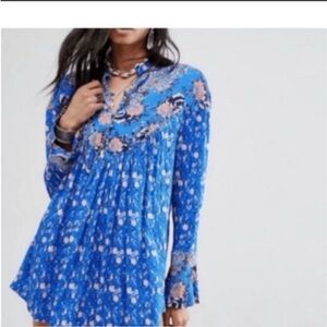 Free People Blue Wildflower Fields Tunic Top